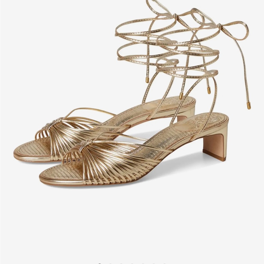 Vince Camuto Lory Ankle Wrap Kitten Heels - Gold